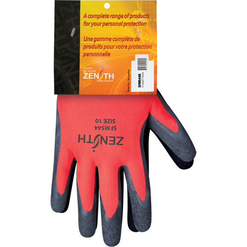 Coated Gloves, 10, Rubber Latex Coating, 13 Gauge, Polyester Shell