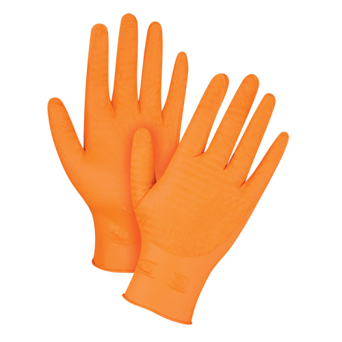 Heavyweight Gripper Gloves, Large, Nitrile, 7-mil, Powder-Free, Orange