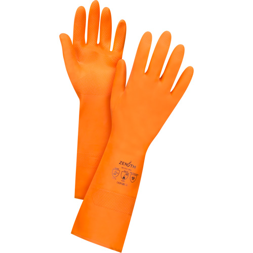 Orange Chemical-Resistant Gloves, Size 7, 13" L, Latex, Flock-Lined Inner Lining, 28-mil