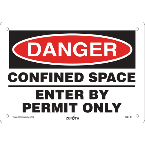 "Confined Space" Sign, 7" x 10", Aluminum, English
