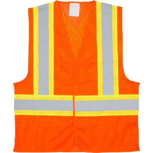 Traffic Safety Vest, High Visibility Orange, Large, Polyester