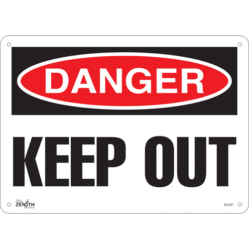 "Keep Out" Sign, 10" x 14", Plastic, English