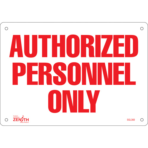 "Authorized Personnel Only" Sign, 7" x 10", Plastic, English