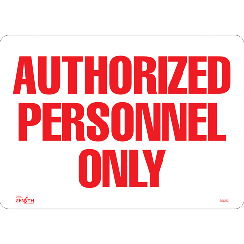 "Authorized Personnel Only" Sign, 10" x 14", Vinyl, English