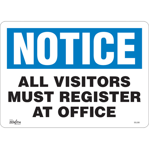 "All Visitors Must Register" Sign, 10" x 14", Vinyl, English