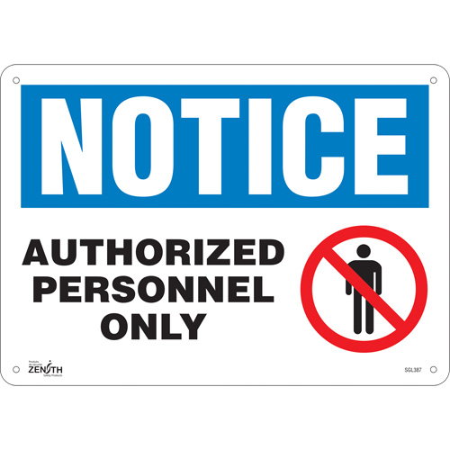 "Authorized Personnel Only" Sign, 10" x 14", Plastic, English with Pictogram