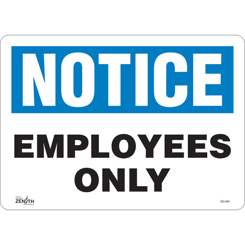 "Employees Only" Sign, 10" x 14", Vinyl, English