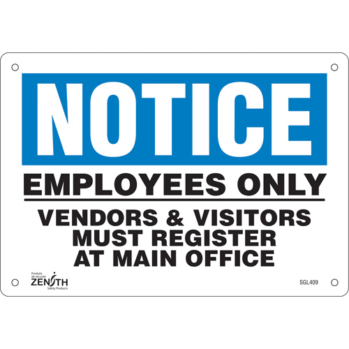"Employees Only" Sign, 7" x 10", Aluminum, English