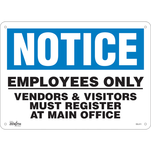 "Employees Only" Sign, 10" x 14", Plastic, English
