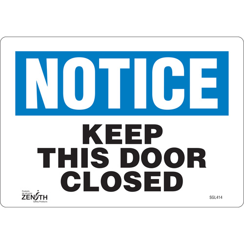 "Keep This Door Closed" Sign, 7" x 10", Plastic, English