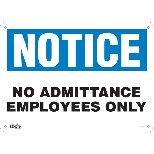 "Employees Only" Sign, 10" x 14", Plastic, English