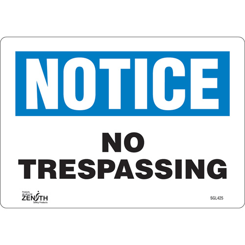 "No Trespassing" Sign, 7" x 10", Vinyl, English