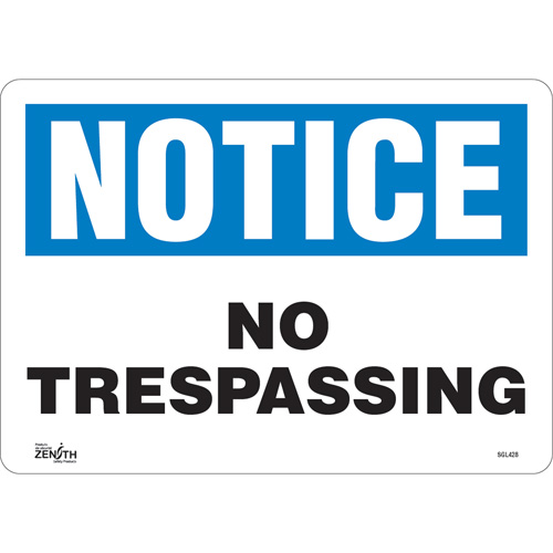 "No Trespassing" Sign, 10" x 14", Vinyl, English