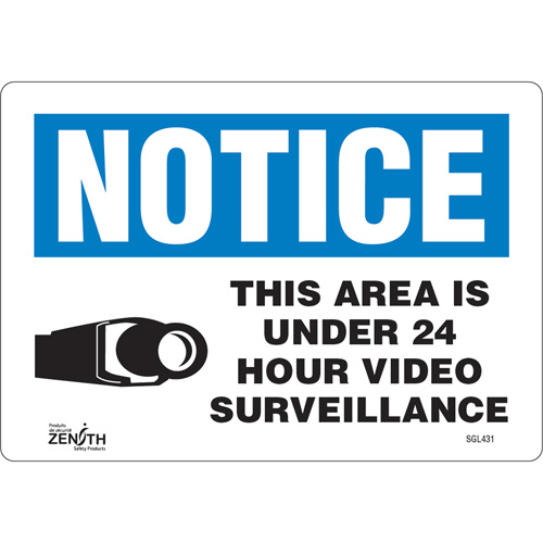 "24 Hour Surveillance" Sign, 7" x 10", Vinyl, English with Pictogram