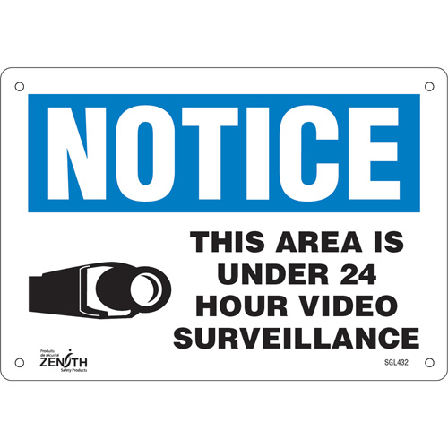 "24 Hour Surveillance" Sign, 7" x 10", Plastic, English with Pictogram