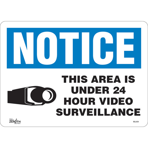 "24 Hour Surveillance" Sign, 10" x 14", Vinyl, English with Pictogram
