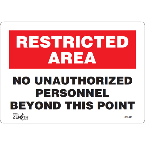 "No Unauthorized Personnel" Sign, 7" x 10", Vinyl, English