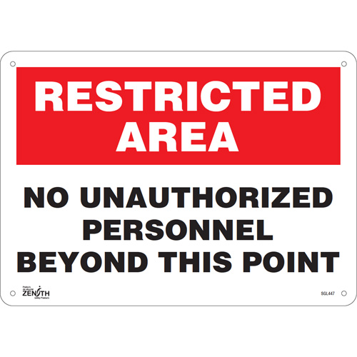 "No Unauthorized Personnel" Sign, 10" x 14", Plastic, English