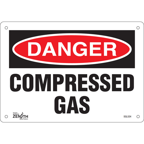 "Compressed Gas" Sign, 7" x 10", Plastic, English
