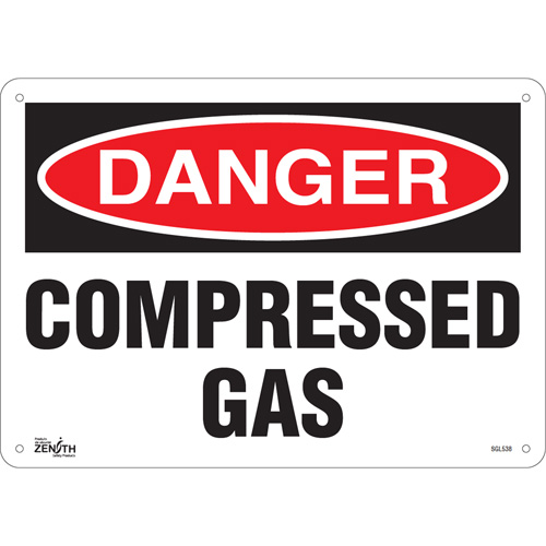 "Compressed Gas" Sign, 10" x 14", Aluminum, English