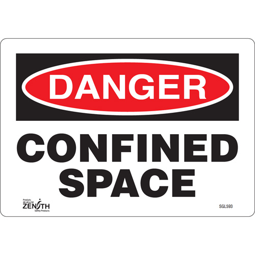 "Confined Space" Sign, 7" x 10", Vinyl, English