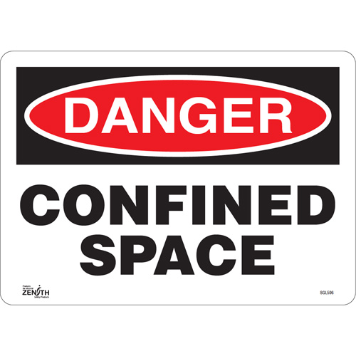 "Confined Space" Sign, 10" x 14", Vinyl, English