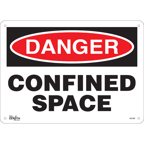 "Confined Space" Sign, 10" x 14", Aluminum, English