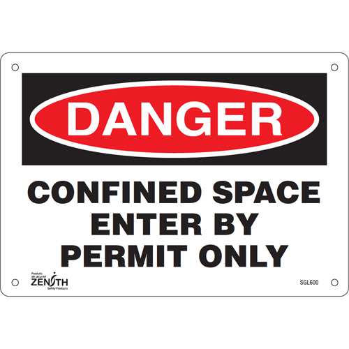 "Confined Space Enter By Permit Only" Sign, 7" x 10", Plastic, English