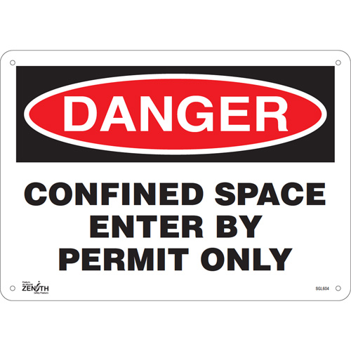 "Confined Space Enter By Permit Only" Sign, 10" x 14", Aluminum, English