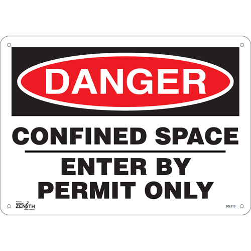 "Confined Space Enter By Permit Only" Sign, 10" x 14", Aluminum, English