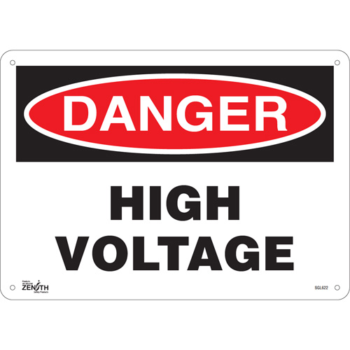 "High Voltage" Sign, 10" x 14", Aluminum, English