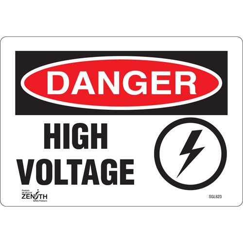 "High Voltage" Sign, 7" x 10", Vinyl, English with Pictogram