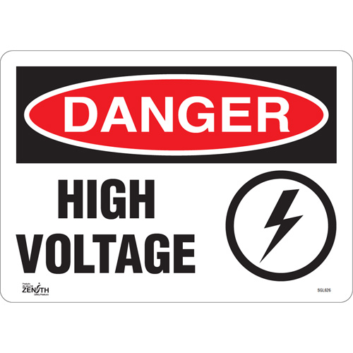 "High Voltage" Sign, 10" x 14", Vinyl, English with Pictogram