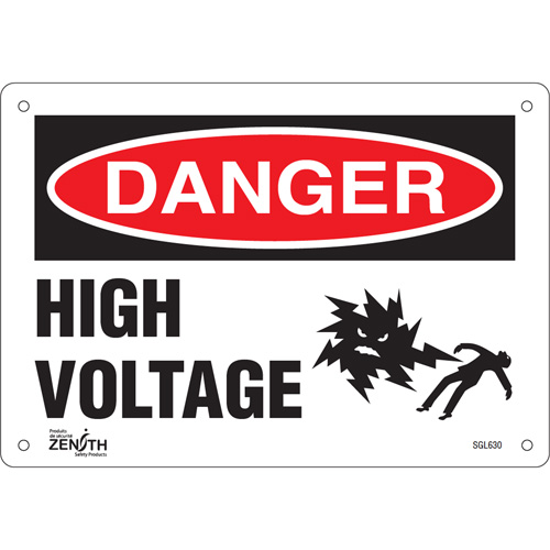 "High Voltage" Sign, 7" x 10", Plastic, English with Pictogram