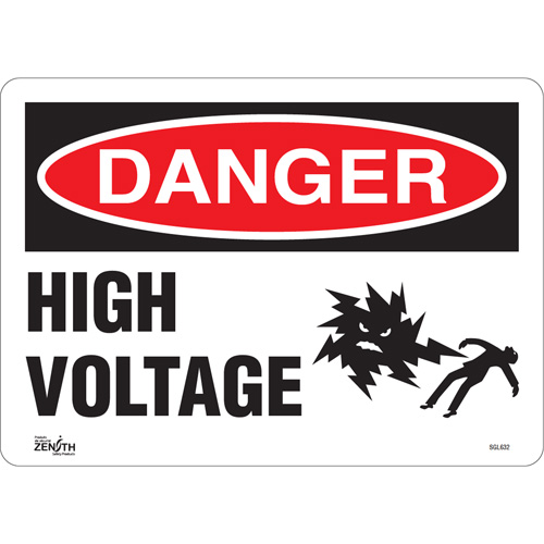 "High Voltage" Sign, 10" x 14", Vinyl, English with Pictogram