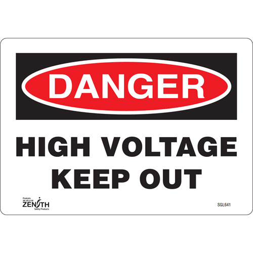 "High Voltage Keep Out" Sign, 7" x 10", Vinyl, English