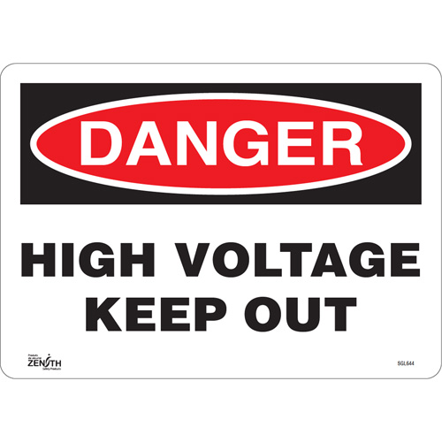 "High Voltage Keep Out" Sign, 10" x 14", Vinyl, English