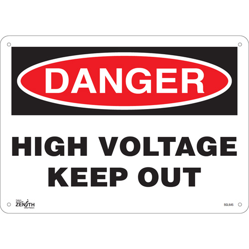 "High Voltage Keep Out" Sign, 10" x 14", Plastic, English