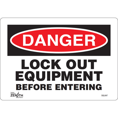 "Lock Out Equipment Before Entering" Sign, 7" x 10", Vinyl, English