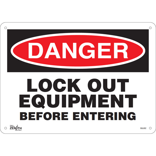 "Lock Out Equipment Before Entering" Sign, 10" x 14", Aluminum, English