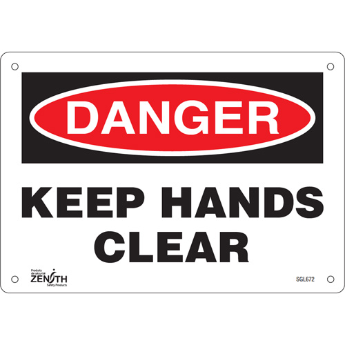 "Keep Hands Clear" Sign, 7" x 10", Plastic, English