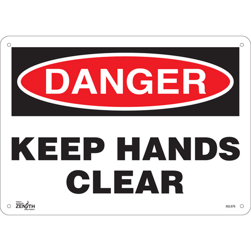 "Keep Hands Clear" Sign, 10" x 14", Aluminum, English