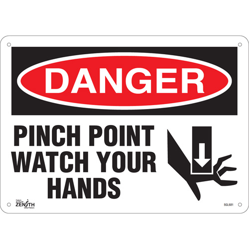 "Pinch Point" Sign, 10" x 14", Plastic, English with Pictogram