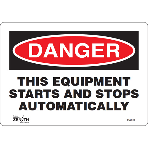 "This Equipment Starts And Stops Automatically" Sign, 7" x 10", Vinyl, English