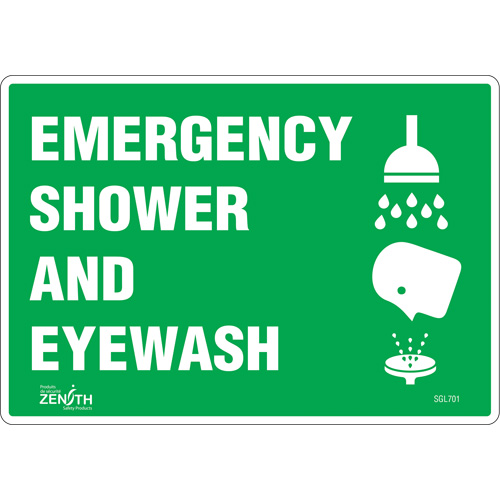 "Emergency Shower And Eyewash" Sign, 7" x 10", Vinyl, English with Pictogram