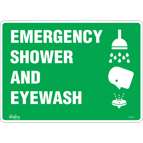 "Emergency Shower And Eyewash" Sign, 10" x 14", Vinyl, English with Pictogram