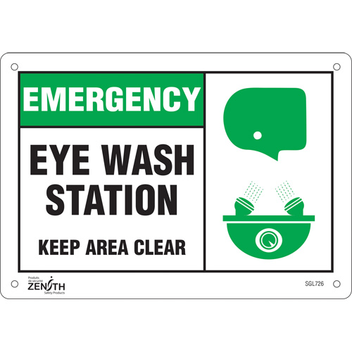 "Eye wash Station Keep Area Clear" Sign, 7" x 10", Plastic, English with Pictogram