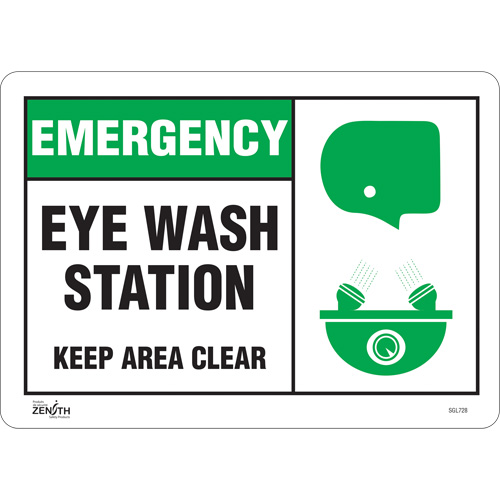 "Eye wash Station Keep Area Clear" Sign, 10" x 14", Vinyl, English with Pictogram