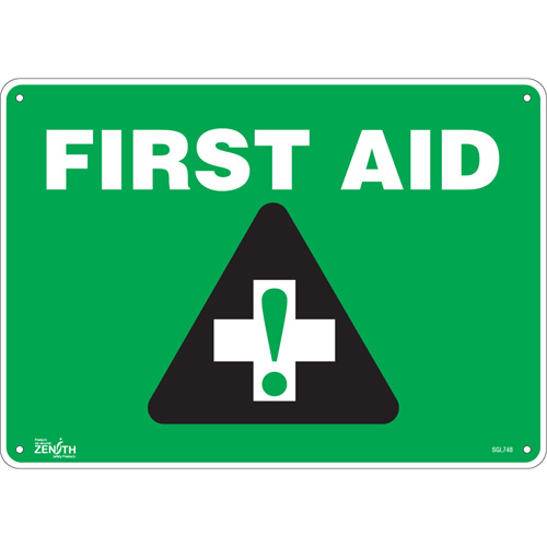 "First Aid" Sign, 10" x 14", Aluminum, English with Pictogram