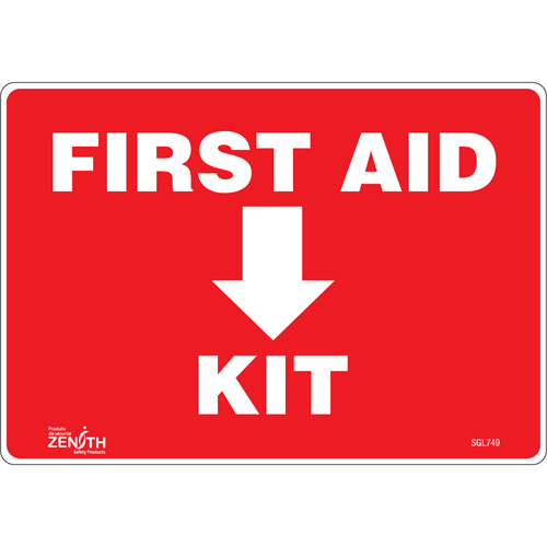 "First Aid Kit" Sign, 7" x 10", Vinyl, English with Pictogram